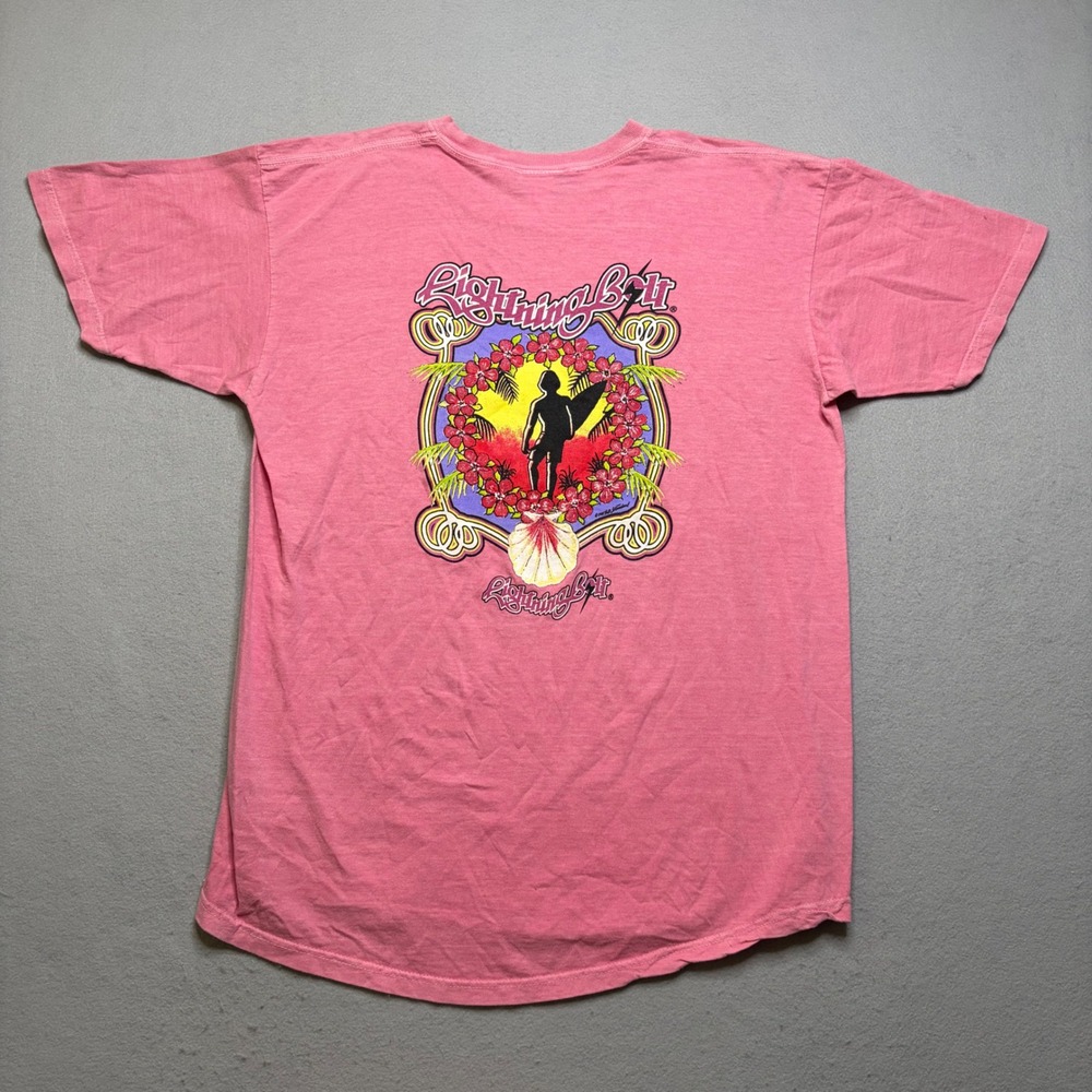 Lightning‎ Bolt T-Shirt Mens Large Pink Surfer Graphic Vintage Surf Made in USA